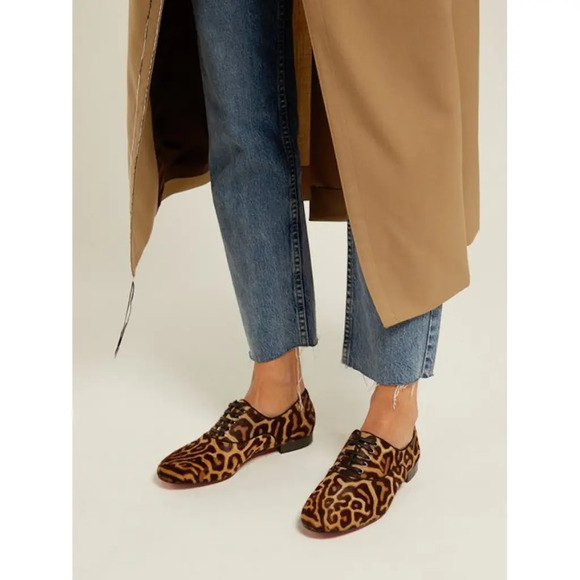 Christian Louboutin New Fred Flat Black Brown Leopard Pony Fur Derby Loafer 35.5 - Picture 3 of 12
